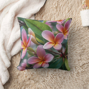 **"Blossoms in Bloom: Pink Frangipani Flower Tree Cushion