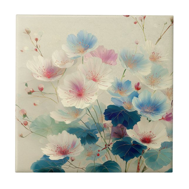 Blossoms in Bloom – Soft Pastel Botanical Art #1 Ceramic Tile (Front)
