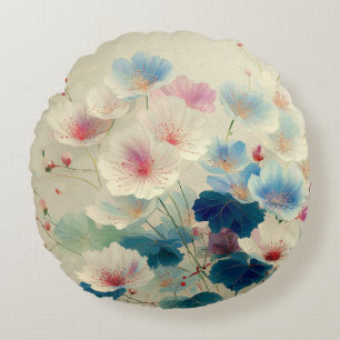 Blossoms in Bloom – Soft Pastel Botanical Art #1 Round Cushion
