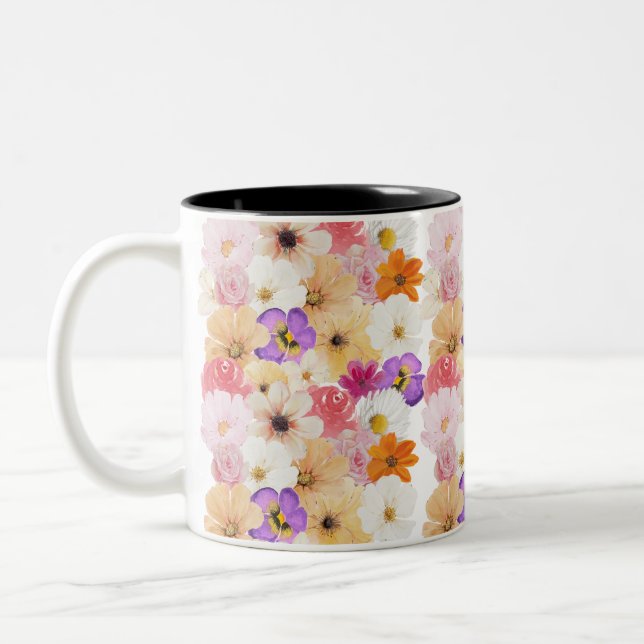 Blossoms in Harmony: A Symphony of Colours Two-Tone Coffee Mug (Left)