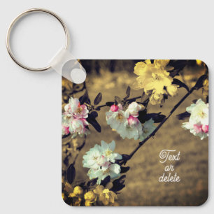 Blossoms In Sepia Flower Personalised Key Ring
