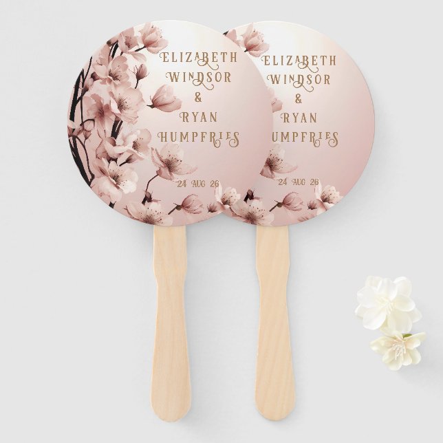 Blossoms of Love" Wedding Invitation Collection Hand Fan (Front and Back)