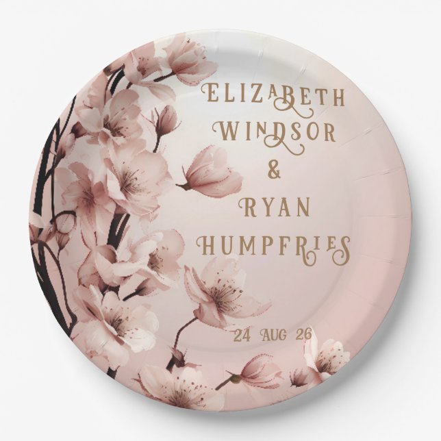 Blossoms of Love" Wedding Invitation Collection Paper Plate (Front)