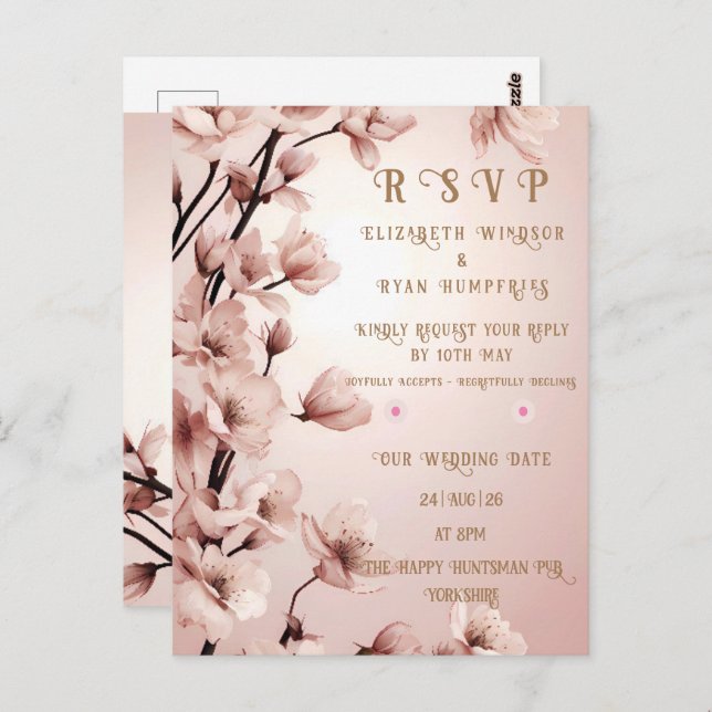 Blossoms of Love" Wedding Invitation Collection Postcard (Front/Back)