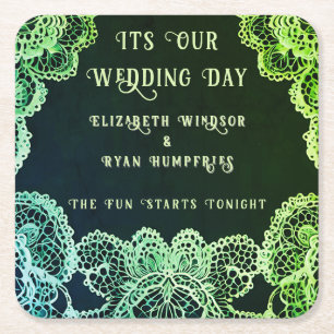 Blossoms of Love" Wedding Invitation Collection Square Paper Coaster