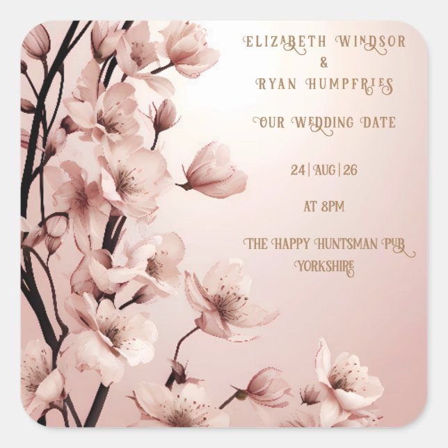Blossoms of Love" Wedding Invitation Collection Square Sticker (Front)