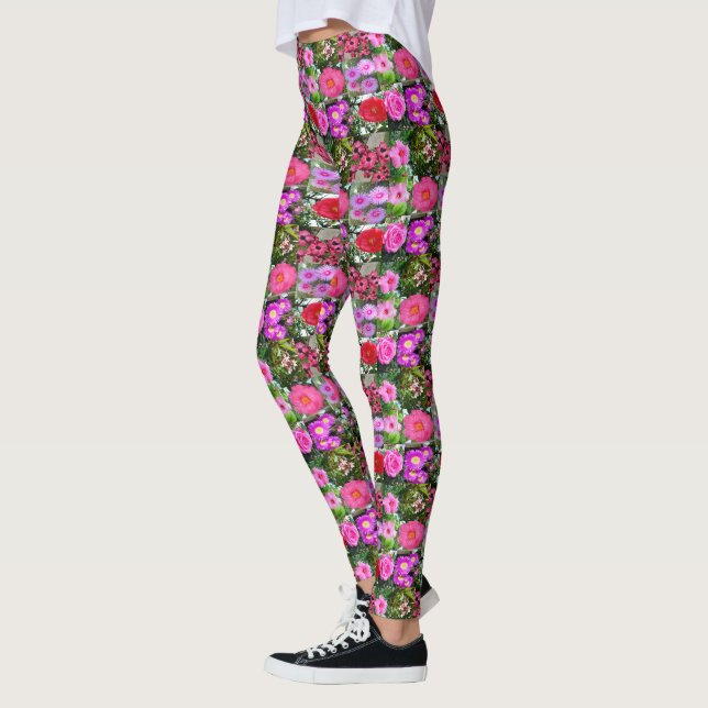 "Blossoms of Pink: A Floral Photo Collage" Leggings (Left)