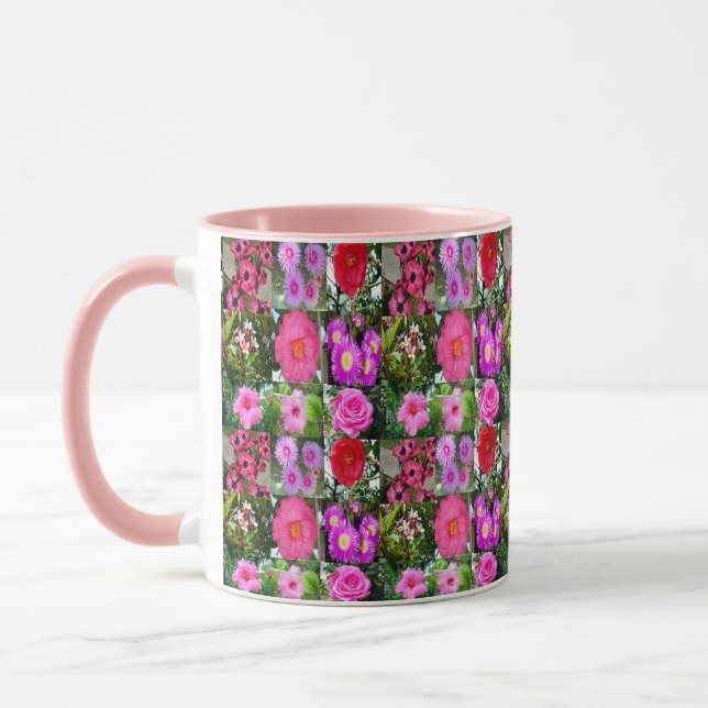 "Blossoms of Pink: A Floral Photo Collage" Mug (Left)