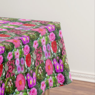 "Blossoms of Pink: A Floral Photo Collage" Tablecloth