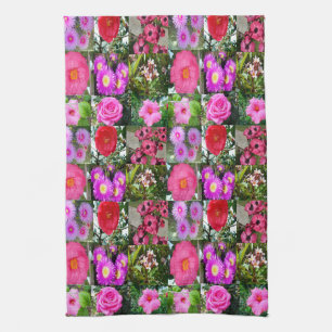 "Blossoms of Pink: A Floral Photo Collage" Tea Towel