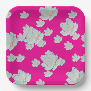 Blossoms On Hot Pink Special Occasion Paper Plate