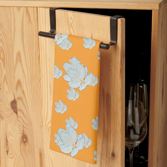 Blossoms On Orange           Tea Towel (Thirds Fold)
