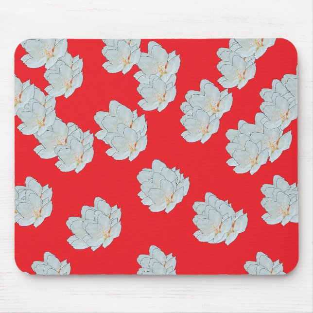 Blossoms On Red  Mouse Pad (Front)