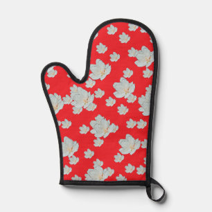 Blossoms On Red Oven Mitt