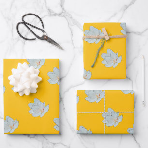 Blossoms On Sunny Yellow Wrapping Paper Sheet