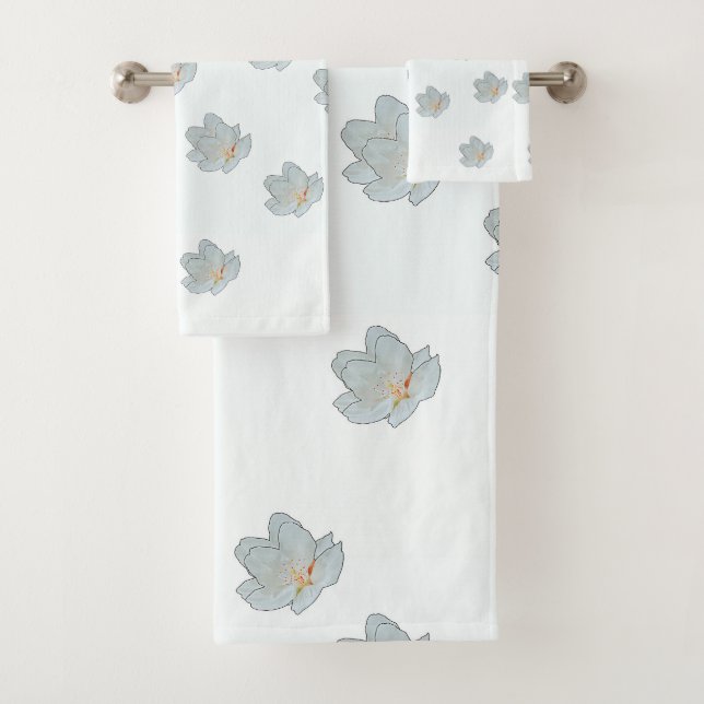 Blossoms On White  Bath Towel Set (Insitu)