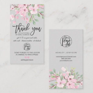 Blossoms pink floral logo order thank you business card