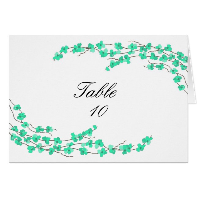 Blossoms Table Seating Card - Turquoise Blossoms (Front Horizontal)