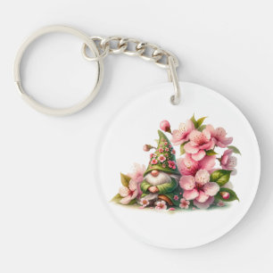 Blossoms Watercolor Garden Gnome Key Ring