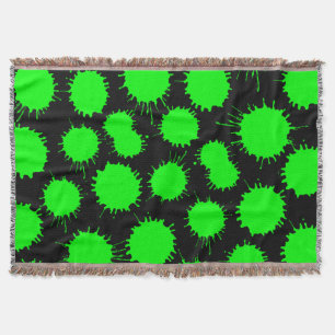Blot Pattern - Green on Black Throw Blanket