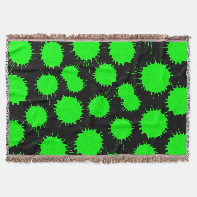 Blot Pattern - Green on Black Throw Blanket (Front)