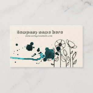Blotchy flowers, blue business card