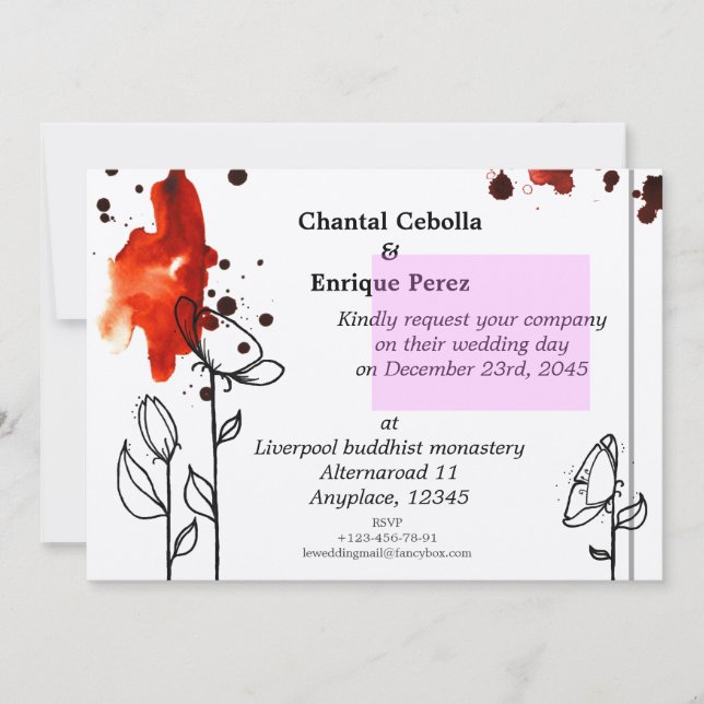 Blotchy flowers red invitation (Front)