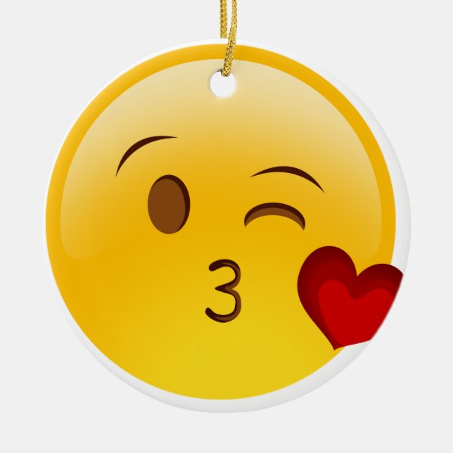 Blow a kiss emoji sticker ceramic ornament (Front)