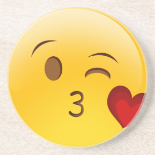 Blow a kiss emoji sticker coaster