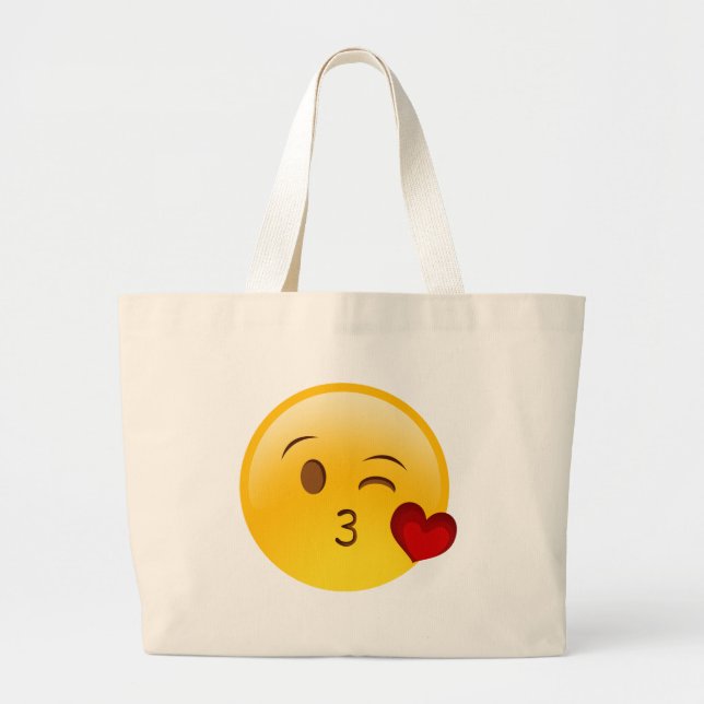 Blow a kiss emoji sticker large tote bag (Front)