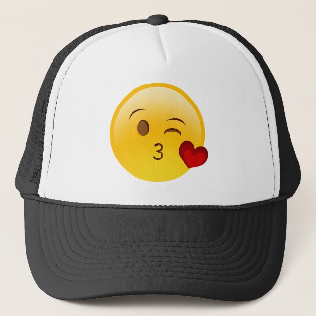 Blow a kiss emoji sticker trucker hat (Front)