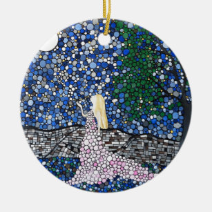 Blow a kiss to the moon ceramic ornament