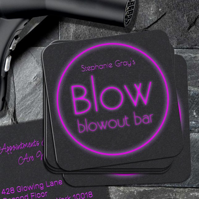 Blow Blowout Bar Add Your Name Neon Pink Square Business Card (Creator Uploaded)