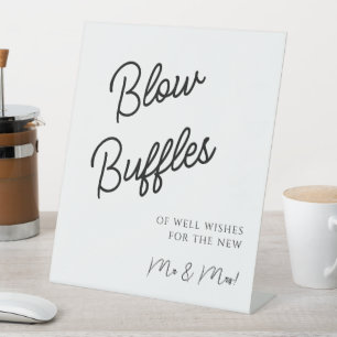 Blow Buffles for Mr and Mrs Wedding Black Minimal Pedestal Sign