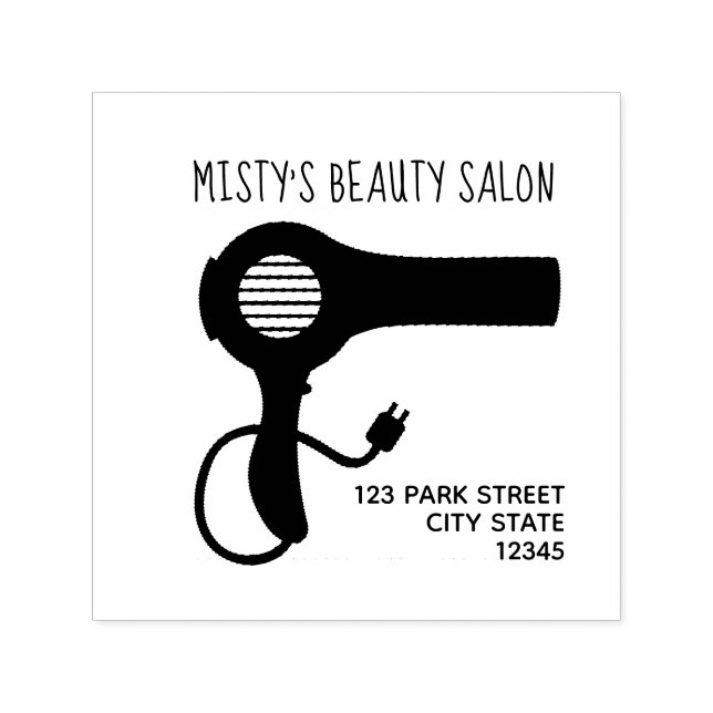 Blow Dryer Hair Salon Address Self-inking Stamp (Design)