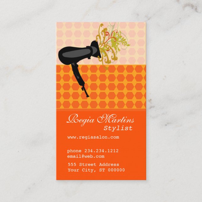 Blow Dryer Pop of Flower Hair Stylist Bold Appointment Card (Front)