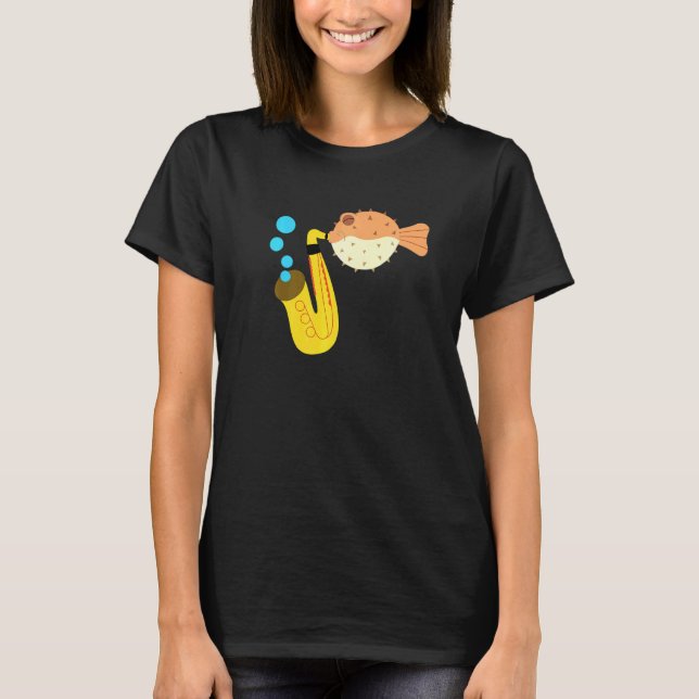 Blow Fish Playing Saxophone Music Novelty T-Shirt (Front)