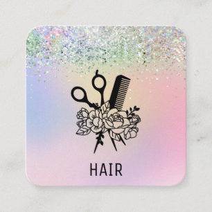 *~* Blow Hair Dryer Flower Glitter  AP6 Floral Square Business Card
