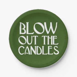 Blow Out The Candles Green Art Deco Birthday Paper Plate