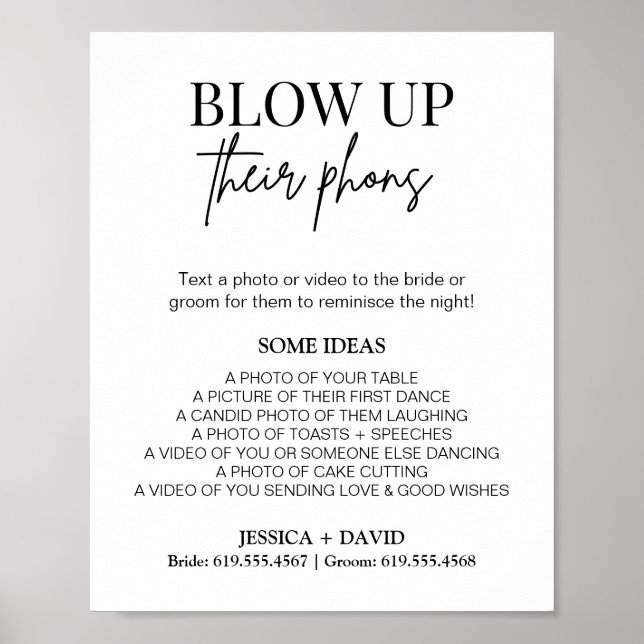 Blow Up Their Phone Sign | Wedding Photo Hunt Game (Front)