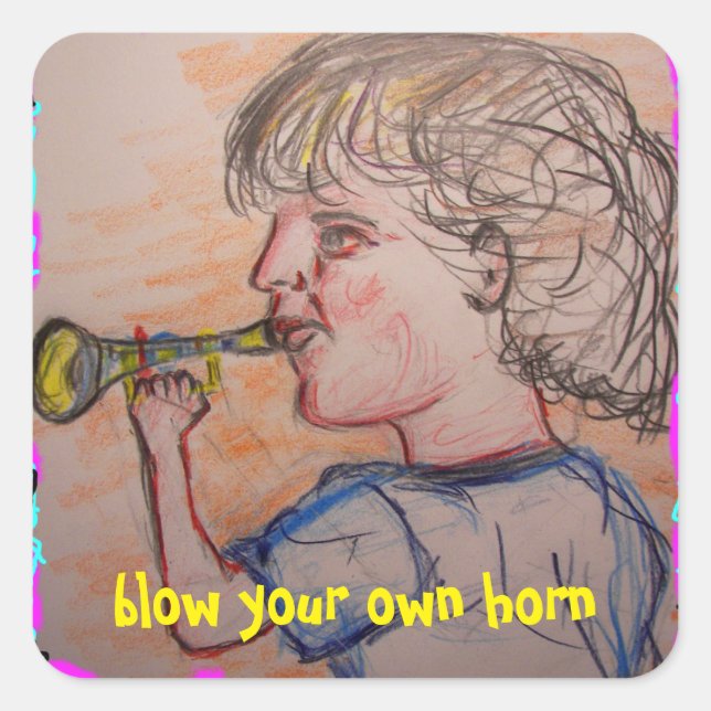 blow your own horn square sticker (Front)