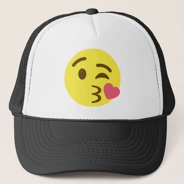 Blowing a Kiss Emoji Trucker Hat (Front)