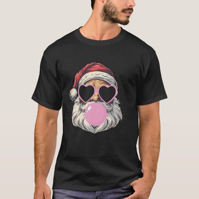 Blowing Bubble Santa Sunglasses T-Shirt (Front)
