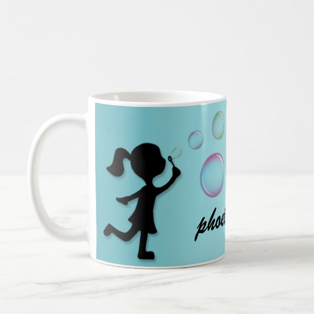 Blowing Bubbles - Aqua Blue Personalised Mug (Left)