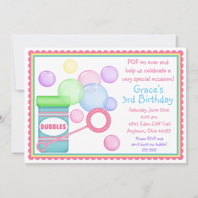 Blowing Bubbles BIrthday Invitations (Front)