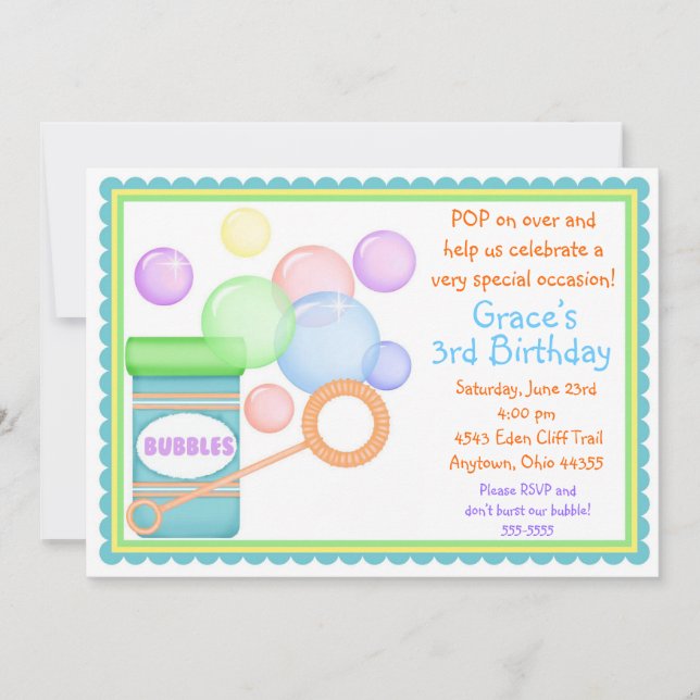 Blowing Bubbles BOY BIrthday Invitations (Front)