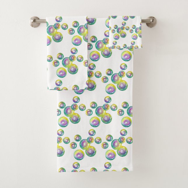 Blowing Bubbles Iridescent Rainbow Bubble Wand Bath Towel Set (Insitu)