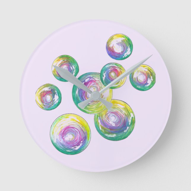 Blowing Bubbles Iridescent Rainbow Bubble Wand Round Clock (Front)