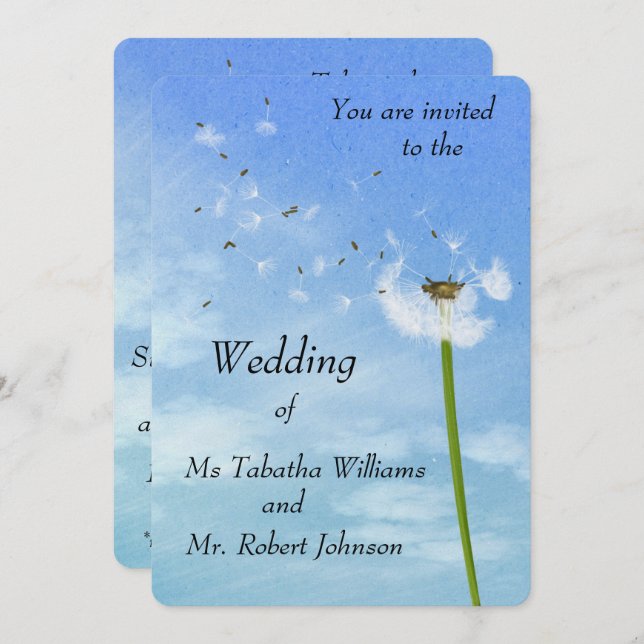 Blowing Dandelion Seeds Print Wedding Invitation (Front/Back)