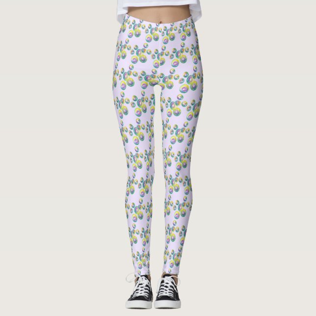 Blowing Iridescent Rainbow Soap Bubbles Purple Leggings (Front)